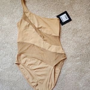 Norma Kamali Snake Mesh Mio One Piece Swimsuit Size M Nude One Shoulder